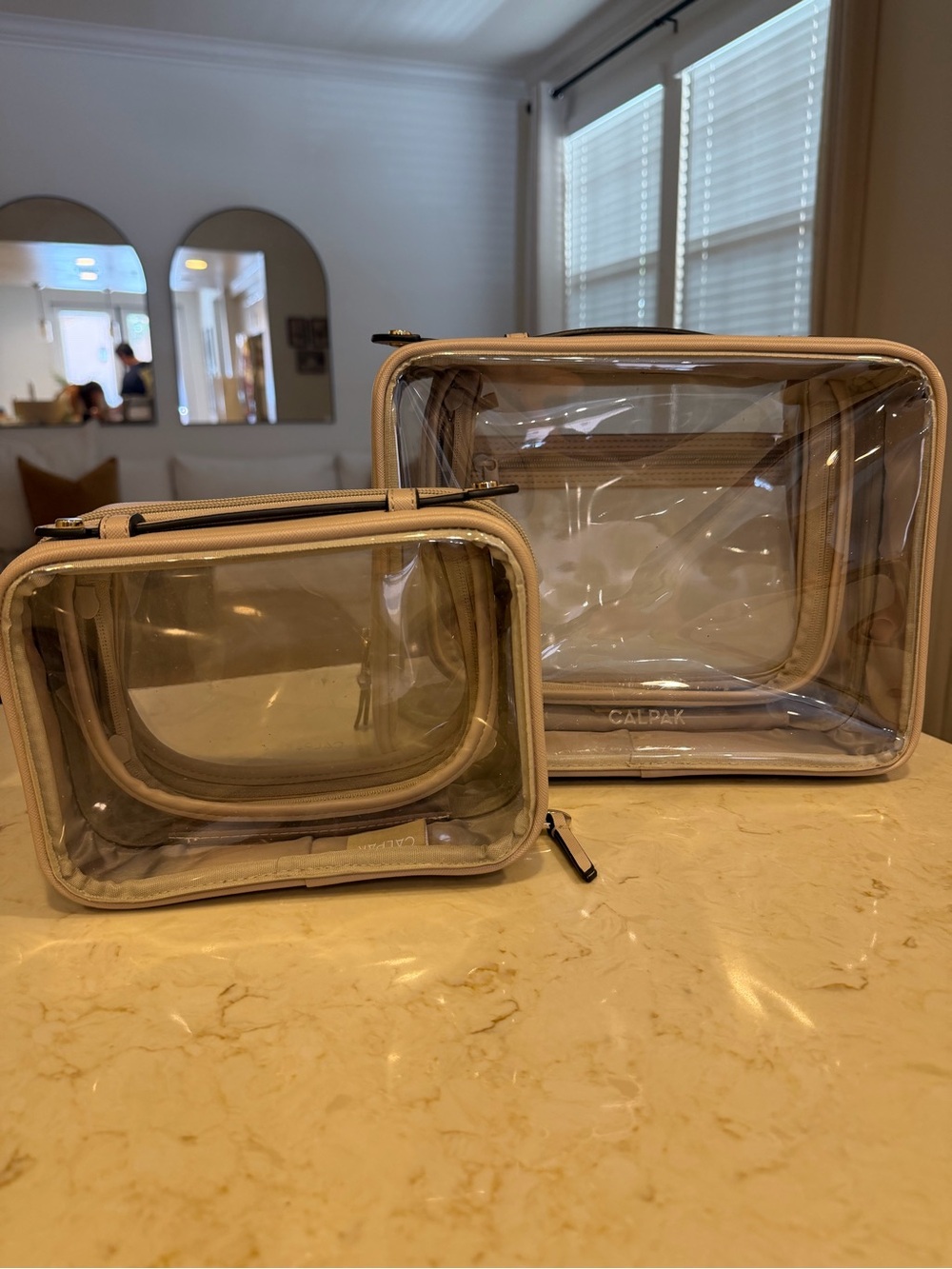 CALPAK Small + Large Clear Cosmetics Case in Stone BUNDLE